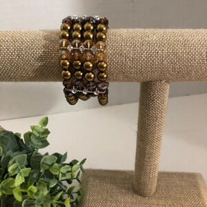 Kiss AKA womens bronze pearl/Crystal bead bracelet